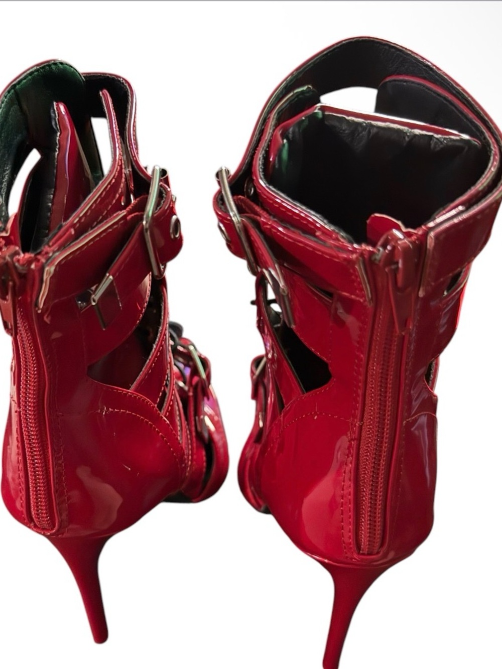 Red Patent Lace-Up Pointed-Toe Women's Boots - Picture 3 of 6